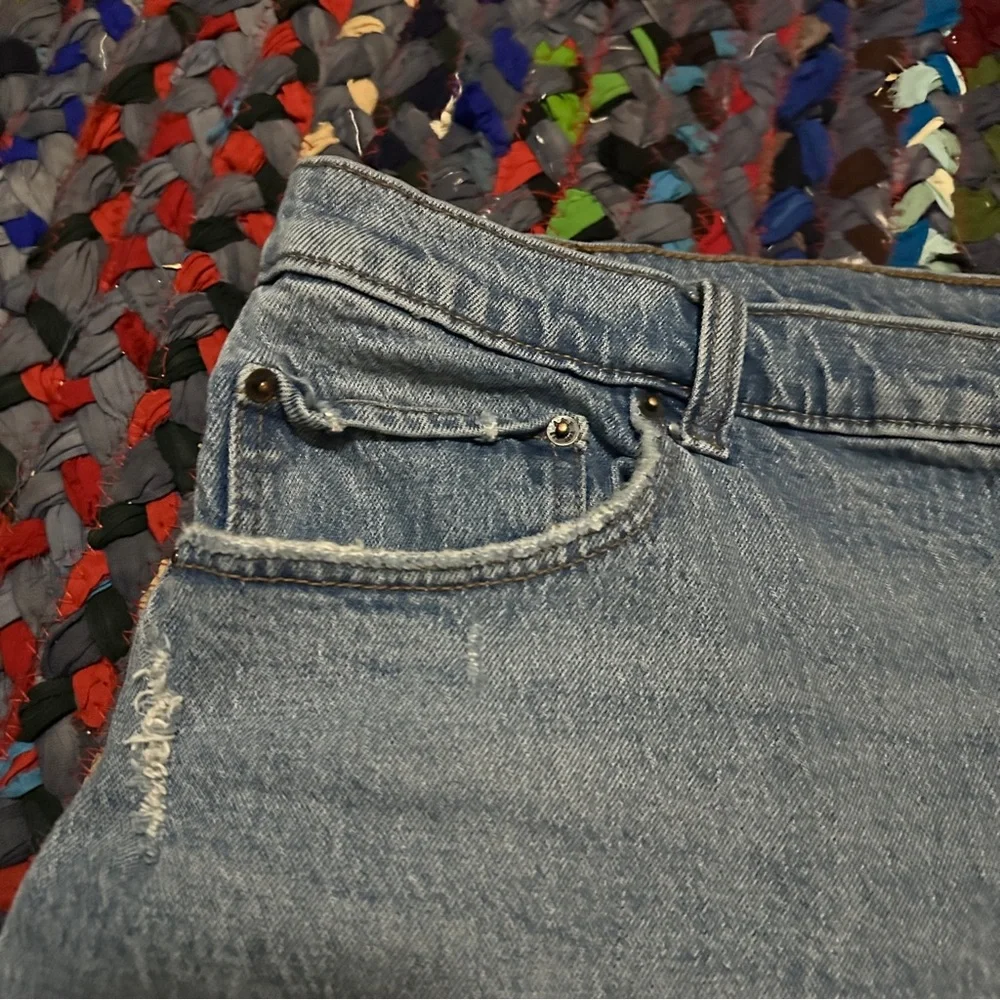 Abercrombie & Fitch Blue Jean The Dad Short High Rise Womens Plus Size 20 Frayed